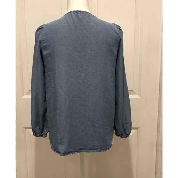 LOFT Chambray Button Tie Front Top Size XXSP - Picture 4 of 10